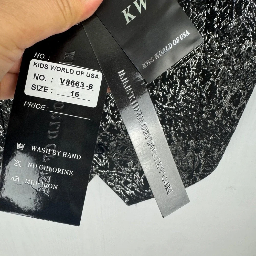 Kids World‎ of USA Metallic Brocade Formal Party Black Silver Vest Size Kid 16